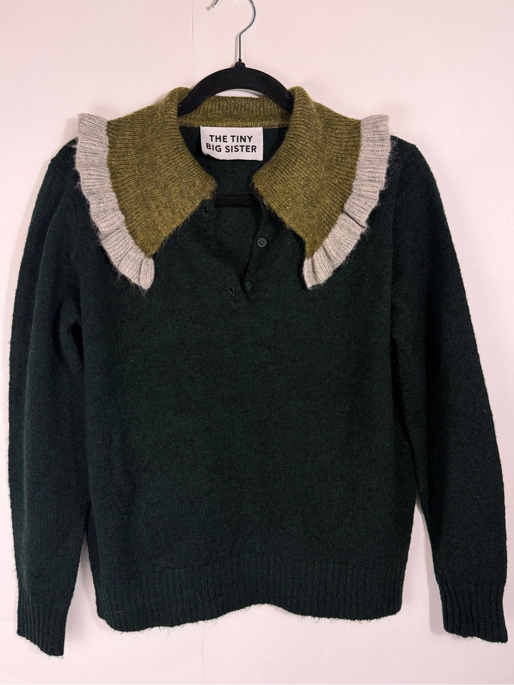 RARE HTF The Tiny Big Sister Ruffle Collar Knit Women’s Sara Sweater Size 34 XS
